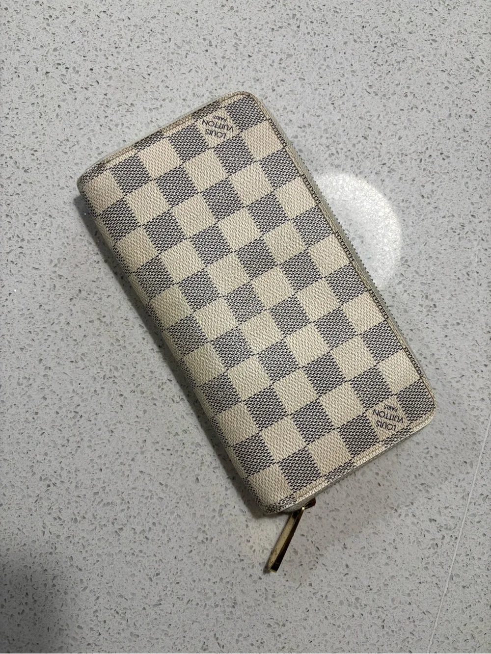 Louis Vuitton Damier Azur Zippy Wallet in Cream and Grey Check